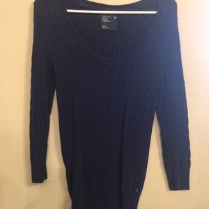 Navy Blue Cable 3/4 Sleeve AEO Sweater